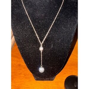 Sparkling‎ Y Necklace Silver Tone Crystal Ball Pendant Dangle Chain